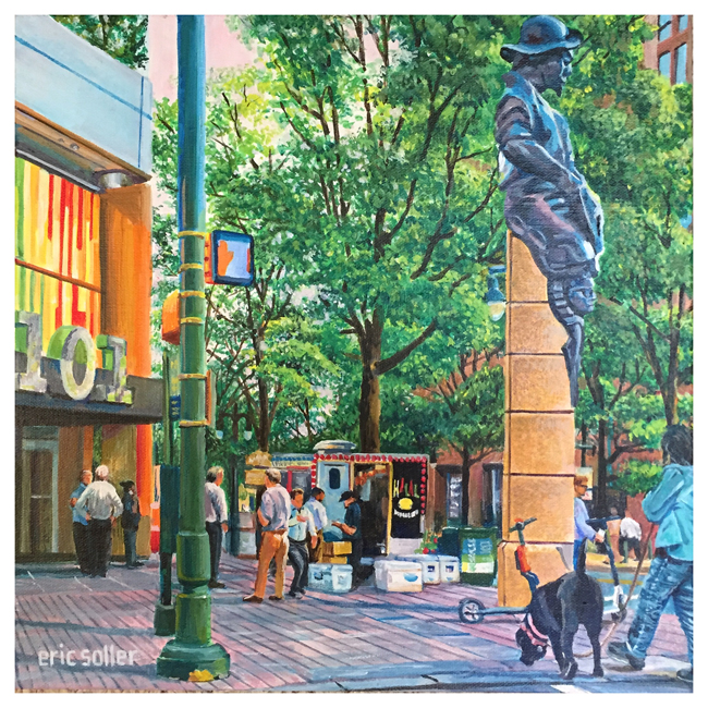  Trade & Tryon Corner, Original acrylic painting by Eric Soller