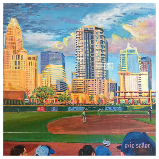 Charlotte Skyline From the Ballpark, Original acrylic painting by Eric Soller