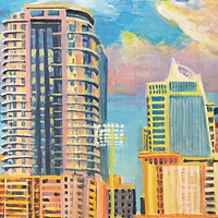 Charlotte Skyline from the Ballpark - Original acrylic painting by Eric Soller
