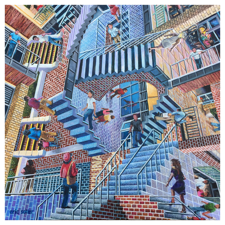  Escher Inspired Epicentre, Original acrylic painting by Eric Soller