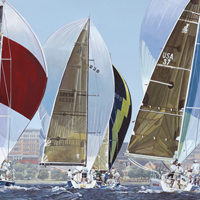 Four Sails - Original gouache painting by Eric Soller